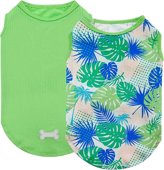KYEESE 2Pack Dog Shirt, Lightweight Sun Protection Dog T Shirts for Medium Large Dogs Boy Girl, Breathable Mesh Tank Top Sleeveless Pet Reflective Vest, Soft Summer Dogs Clothes, Hawaii+Green, 2XL