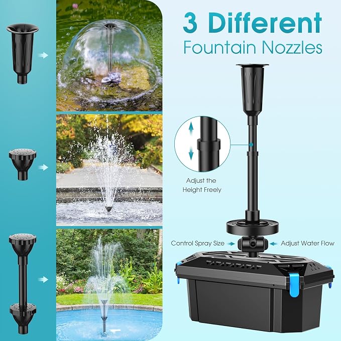 RGB Pond Filter with Pump Fountain Kits, 660GPH Pond Filter Box With 40W Pond Pump & RGB Auto-Cycle LED Lights, Koi Pond Filters for Outdoor Ponds Clean, Clear, and Add Water Features