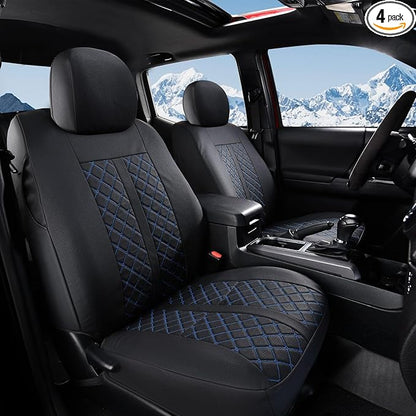 Truckiipa Tacoma Leather Seat Covers Front Pickup Truck Seat Covers Custom Fit for 2005-2015 Toyota Tacoma Double Crew Cab, Front Pair, Black&Blue