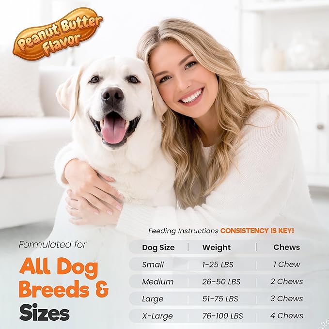 Dog Multivitamin Soft Chews for Longevity & Vitality, Dog Treats with Probiotics, CoQ10, & Omega 3 to Support Skin, Coat, Gut, Heart & Immune Health for All Breeds & Sizes, Peanut Butter, 60 Chews