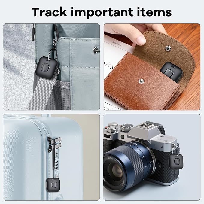 Hoxe Air Tracker Tags-4 Pack for iOS & Android, Smart Tag for Key, Bag, Pet | Dual System Luggage Tracker Compatible with Apple Find My & Google Find Hub App, Bluetooth Key Finder Replaceable Battery