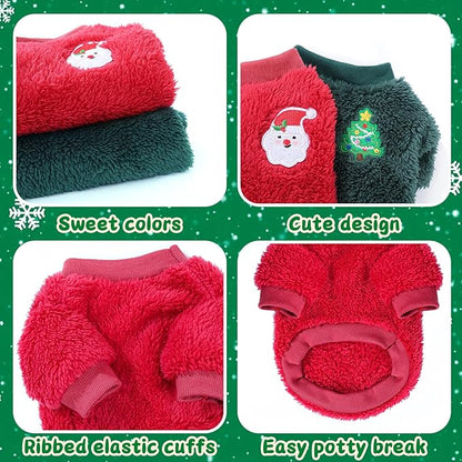 2 Pieces Dog Sweater for Small Dogs Winter Warm Puppy Sweater Fleece Cute Dog Clothes for Dogs Like Chihuahua Yorkie Thick Pet Clothing (Xmas Red, Green, Medium)