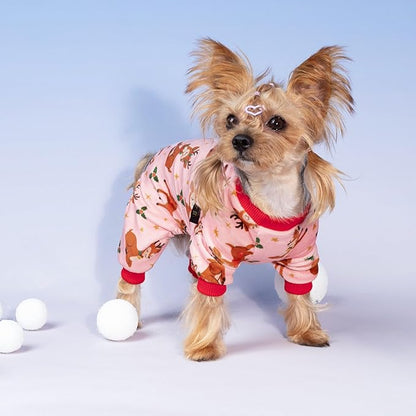 Fitwarm Christmas Reindeer Dog Pajamas, Christmas Clothes for Small Dogs Girl, Holiday Pet Outfit, Pink, Red, Small