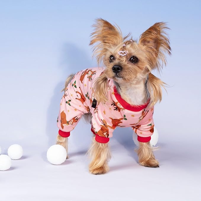 Fitwarm Christmas Reindeer Dog Pajamas, Christmas Clothes for Small Dogs Girl, Holiday Pet Outfit, Pink, Red, Large