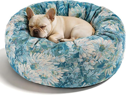 Dog Calming Beds for Small Medium Large Dogs - Round Donut Washable Puppy Dog Bed, Anti-Slip Faux Fur Fluffy Donut Cuddle Anxiety Cat Pet Bed (28" Flower)