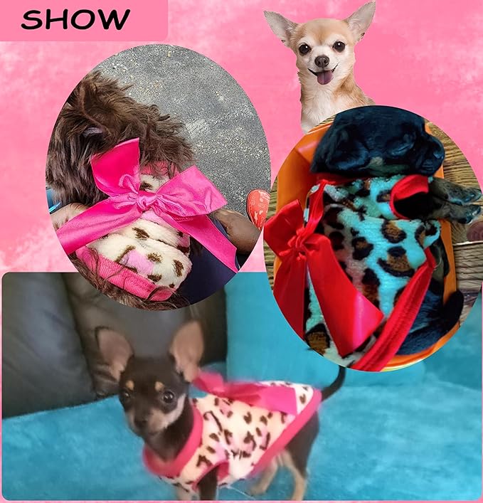 2 Pieces Dog Sweater for Small Dogs XXS Dog Clothes Chihuahua Puppy Sweaters Leopard Teacup Chihuahua Yorkie Puppy Clothes XXS Pet Sweater (Pink+RED, XX-Small)