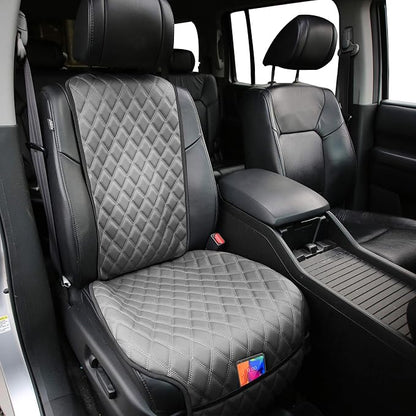 FH Group Car Seat Cushion – Faux Leather Single Front Seat Cover with Front Pockets, Airbag Compatible, Universal Fit Car Seat Cushion for Driver or Passenger Seat, SUV, Truck, Sedan & Van – Gray