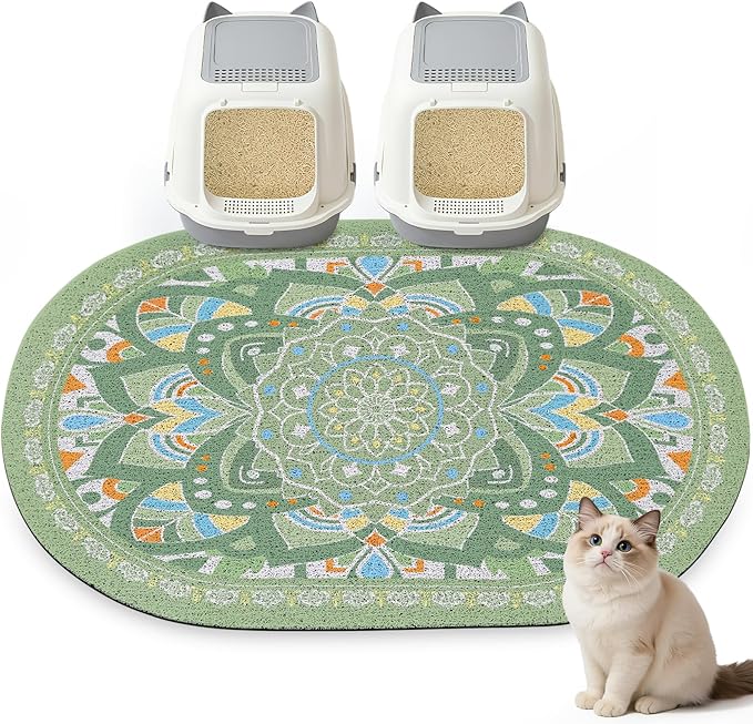 Glittme 40"x30" Cat Litter Mat with Mesh Design - Non-Slip & Waterproof Litter Trapping Pad for Litter Box Soft Texture for Pets,Green