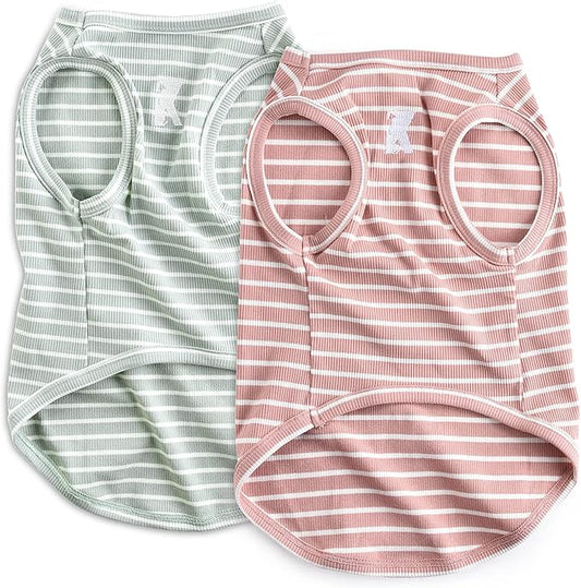 Koneseve Dog Shirt Vest Lightweight Stretchy Dog T-Shirts Soft Cool Shirts Sleeveless Stripe Vests Breathable Clothes for Puppy Kitty Cats Small Medium Large Dogs 2 Pack Pink + Green [ 5XL ]