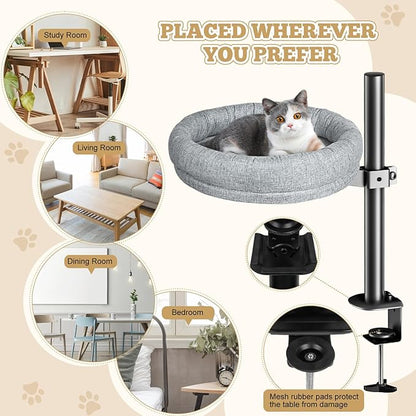 Cuipingoo Cat Bed - with 360 Rotation & Adjustable Height - Soft & Comfortable - Indoor Cats Up to 40 lbs (Grey)