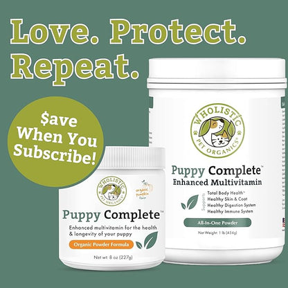 Wholistic Pet Organics Puppy Complete - Dog Multivitamin Powder - Daily Dog Vitamins and Supplements for Homemade Food - Immune System, Skin, Coat & Overall Health - All Breeds of Puppies - 45 Scoops