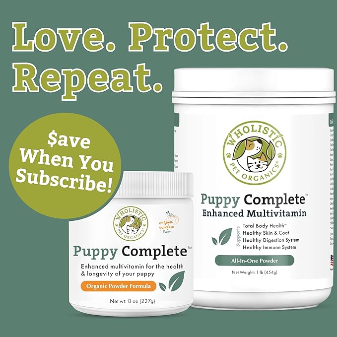 Wholistic Pet Organics Puppy Complete - Dog Multivitamin Powder - Daily Dog Vitamins and Supplements for Homemade Food - Immune System, Skin, Coat & Overall Health - All Breeds of Puppies - 22 Scoops