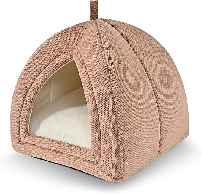 Amazon Basics Cat Cave Bed, 2-in-1 Foldable House for Indoor Cats, with Washable Cushion and Non-Slip Base, 15 x 15 Inches, Small, Pink