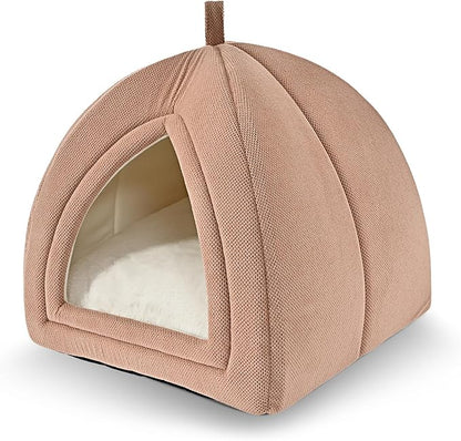 Amazon Basics Cat Cave Bed, 2-in-1 Foldable House for Indoor Cats, with Washable Cushion and Non-Slip Base, 15 x 15 Inches, Small, Pink