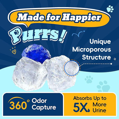 LMJP Crystal Cat Litter with Powerful Odor Control, Non-Clumping, Lasts Up to 4 Months, 17.2lb, Rapid Water Absorption, Unscented & Low Tracking Lightweight Blue & White Silica, 4 Pack of 4.3lb