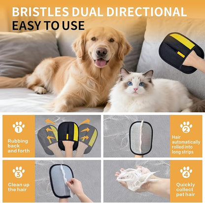 2 Pcs Pet Hair Removal Glove, Reusable Pet Hair Gloves | Upgraded electrostatic glove removes dog and cat hair from furniture, clothing, carpets, and car interiors with ease