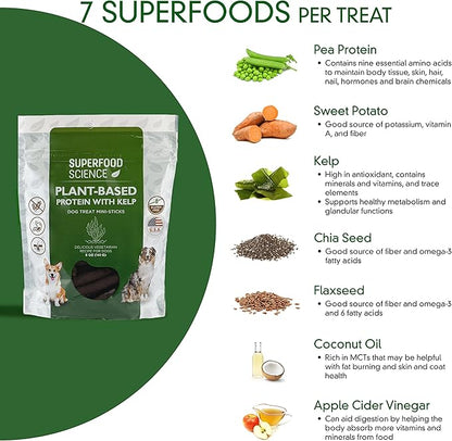 Hypoallergenic Healthy Dog Treats: Plant-Based Vegetarian Dog Snacks w/ Kelp, Sweet Potato, Chia, Flaxseed, Coconut Oil for Skin & Coat, Grain & Gluten-Free Vegan Protein Dog Treats Training, 5 oz