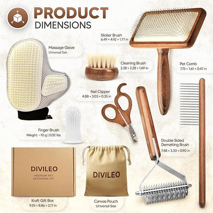 Premium Waterproof Pet Grooming Kit for Dogs & Cats – Wooden Handle Slicker Brush, Deshedding Comb & Nail Clipper – Professional Dog Grooming Supplies Set with Canvas Pouch | USA Brand