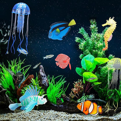 Weewooday 7 Pieces Artificial Fish Colorful Fake Fish Glowing Effect Aquarium Decor Floating Ornament for Tank Decoration(Simple Colors)