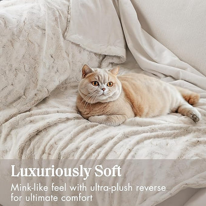 Madison Park Zuri Soft Plush Luxury Oversized Faux Fur Throw Animal Stripes Design, Faux Mink On The Reverse, Modern All Seasons Blanket for Bed, Sofa Couch, Office, Snow Leopard, 60x70