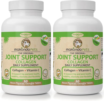 Collagen for Dogs & Cats - Collagen Supplements for Joint Health - Vitamin C Supplement for Joint Mobility - Joint Support Supplement for Dog & Cats - Bacon Flavored Tablets (2 Pack, 120 Tabs)