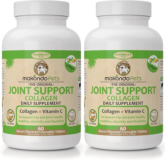 Collagen for Dogs & Cats - Collagen Supplements for Joint Health - Vitamin C Supplement for Joint Mobility - Joint Support Supplement for Dog & Cats - Bacon Flavored Tablets (2 Pack, 120 Tabs)