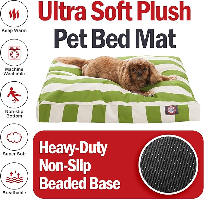 Majestic Pet Shredded Memory Foam Dog Bed Medium with Removable Washable Cover 35x29x4 Inch - Rectangle Orthopedic Dog Bed for Senior Dogs–Flat Durable Dogs Crate Bed - Vertical Stripe - Sage