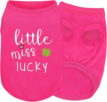 Pink Cotton Dog Shirt with 'Little Miss Lucky' Print, Soft & Breathable Pet Apparel for Small to Large Dogs, All-Season Sleeveless Vest, Cute and Comfortable Dog Outfit.Pink Four-Leaf Clover L