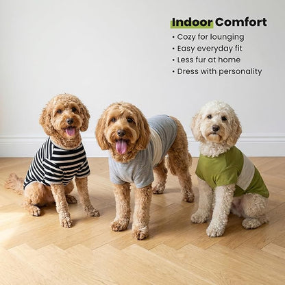 Fitwarm 3 Pack Color Block Striped Dog Shirt, Summer Dog Clothes for Small Dogs, Breathable Lightweight Pet Tshirt with Sleeves, Cat Outfit, Oliver Green, Grey, Black, Medium