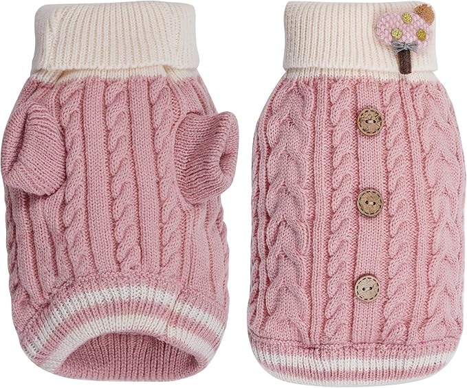 Topbuti Dog Sweater Turtleneck Knitwear Doggie Pullover Sweater Doggy Winter Coat Warm Pet Clothes Puppy Holiday Clothing Buttons Knitted Outfits for Small Cats Dogs Cold Weather (Large)