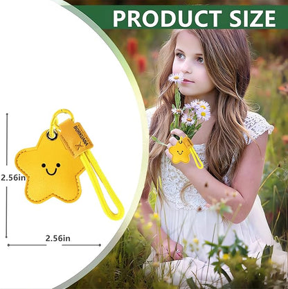 Leather Keychain Holder Case Compatible with AirTag,Cute Protective Cover with Keyring and Lanyard,Anti-Scratch Finder GPS Tracker Case for Wallet Keys,Bag,Pets,Backpack(Star A)