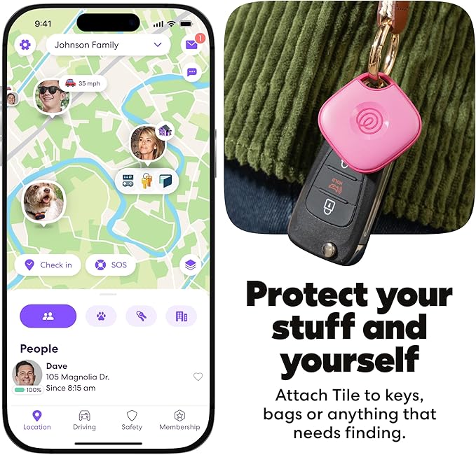 Life360 Tile - Bluetooth Tracker, Keys Finder and Item Locator for Keys, Bags and More. Phone Finder. Both iOS and Android Compatible. 4-Pack (Colors)