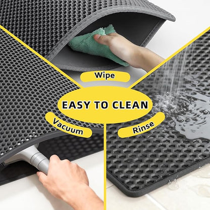Cat Litter Mat, 30"X24" Large Double Layer Litter Trapping Mat, Waterproof/Urineproof, Easy to Clean Kitty Litter Mats for Floor, Scatter Control (Black-1Pack)