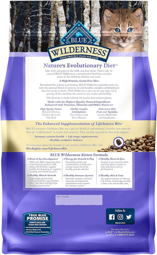 Blue Buffalo Wilderness High Protein, Natural Kitten Dry Cat Food, Chicken 2-lb (Pack of 2)