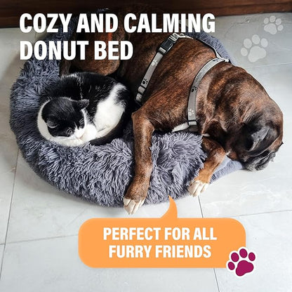 Active Pets Premium Medium Donut Dog Bed, Fits Up to 45 lbs, Removable Cover & Washable Cushion, Plush Long Pile Faux Fur Fabric, Portable Beige Pet Bed Furniture for Puppies Adult Canines & Cats