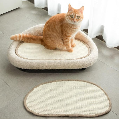 Cat Sisal Scratcher Bed with Refill Pad, Horizontal Scratching Sofa, Sisal Couch for Indoor Cats, Off-White Color