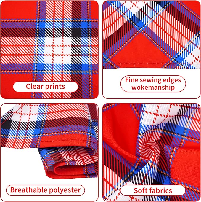 7 PCS Medium Plaid Dog Bandanas Hemming Seam Edge Dog Bandana for Small Dogs Print One Side Large Cats Scarfs Party Grooming M