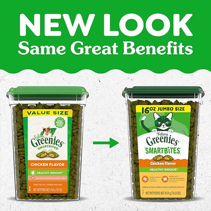 Greenies Feline Smartbites, Cat Treats Healthy Recipe, Indoor Cat Treats, Chicken Flavor, 16 oz. Tub