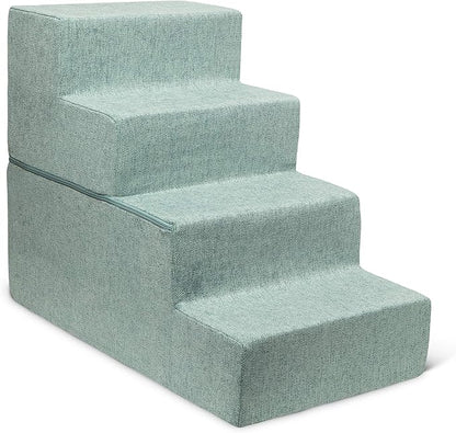 Best Pet Supplies Dog Stairs & Steps - Foam Steps for Small Dogs & Cats, Non-Slip Indoor Balanced Pet Step Support, Dog Ramp, No Assembly, Foldable Stair, Pale Teal, 4-Step