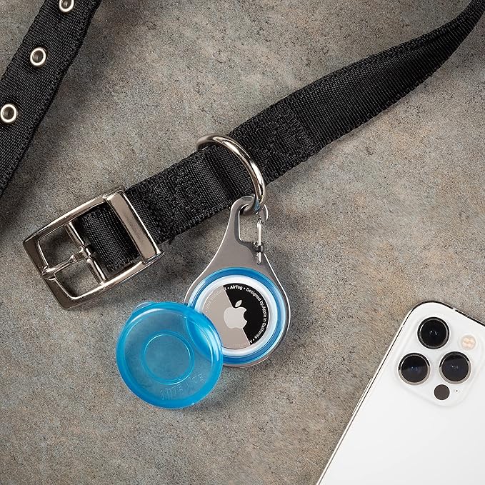 Nite Ize WearAbout Pet Clippable Tracker Holder, Apple AirTag Holder With Locking Carabiner For Pets, Blue