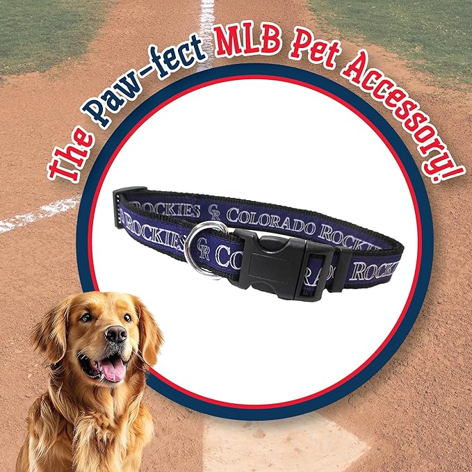 MLB Colorado Rockies Licensed PET COLLAR- Heavy-Duty, Strong, and Durable Dog Collar. Available in 29 Baseball Teams and 4 Sizes