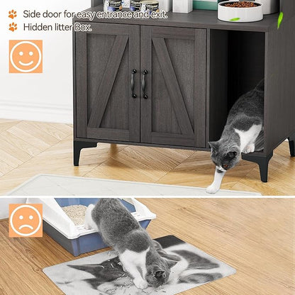 GarveeLife Cat Litter Box Enclosure with Shelves, Litter Box Cabinet, Hidden Cat Box Furniture with Scratching Mat, Wood Sturdy Cat Washroom Storage, Indoor Cat House, Walnut