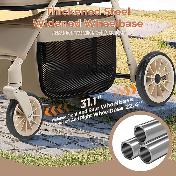 Dog Cat Stroller for Small/Medium Pets up to 55 Lbs, 3-in-1 Foldable Pet Stroller with Detachable Carrier, 4 Wheels, Adjustable Height, Single Foot Brake, Pet Strollers for Travel Outdoor