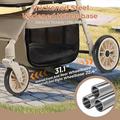 Dog Cat Stroller for Small/Medium Pets up to 55 Lbs, 3-in-1 Foldable Pet Stroller with Detachable Carrier, 4 Wheels, Adjustable Height, Single Foot Brake, Pet Strollers for Travel Outdoor
