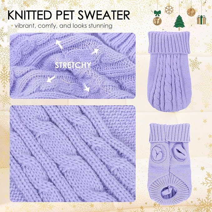 2 Pack Small Dog Sweaters, Dog Christmas Sweater Turtleneck Knit Winter Warm Pullover Clothing Pet Cat Cold Weather Clothes for Small Dogs, Green and Purple, Medium