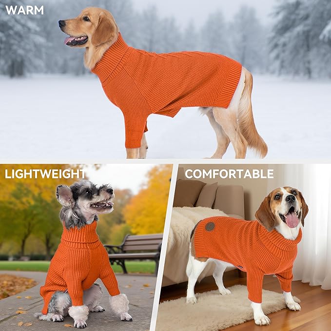 cyeollo Dog Sweater Pullover Turtleneck for Dogs, Classic Knitwear Fall Winter Cold Weather Dog Clothes Warm Pet Apparel Small Medium Large Doggie Sweaters, Orange S
