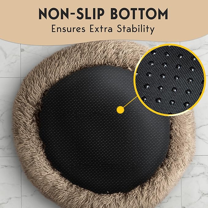 PetJett XL Dog Bed for Large Sized Dog - 45'' Extra Large Dog Bed, Anti-Slip & Washable Super Soft Round Donut Bed, Fluffy Faux Fur Anti-Anxiety Premium Comfort Pet Bed, Fits Dogs up to 120 lbs