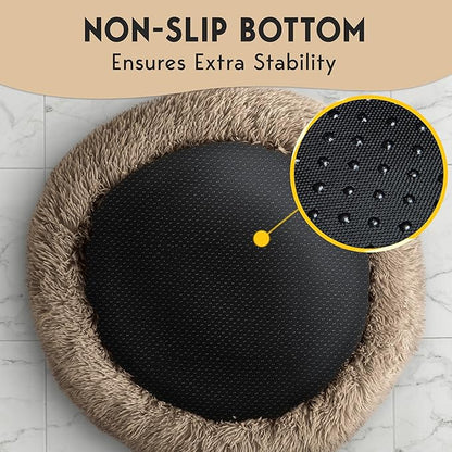 PetJett XL Dog Bed for Large Sized Dog - 45'' Extra Large Dog Bed, Anti-Slip & Washable Super Soft Round Donut Bed, Fluffy Faux Fur Anti-Anxiety Premium Comfort Pet Bed, Fits Dogs up to 120 lbs