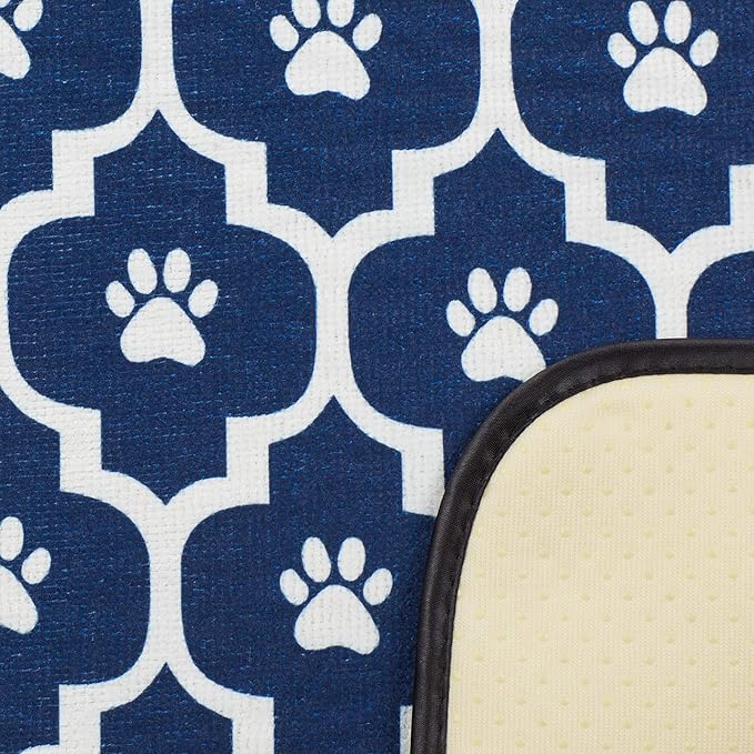Bone Dry Machine Washable, Ultra Absorbent Pet Mat, 12x18, Nautical Blue/Off-White Lattice