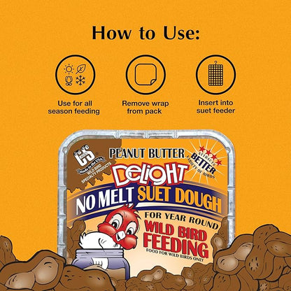 C&S Peanut Butter Delight No Melt Suet Dough, Suet Cakes for Wild Birds Including Wrens, Woodpeckers, Cardinals, Songbirds, Jays and More, 8 Pack